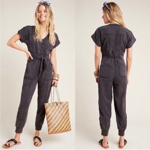 Anthropologie Huxley Charcoal Utility Jogger Jumpsuit Lyocell MSRP $160